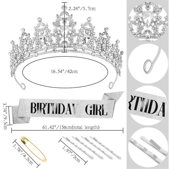 Birthday Girl Birthday Queen Sash & Rhinestone Tiara Set Tiara For Woman Girl - Picture 2 of 6